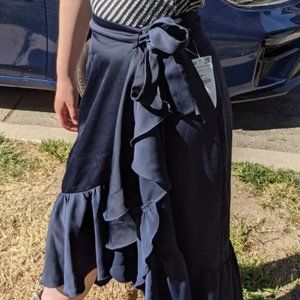 dark/navy blue wrap around skirt knee length/ midi